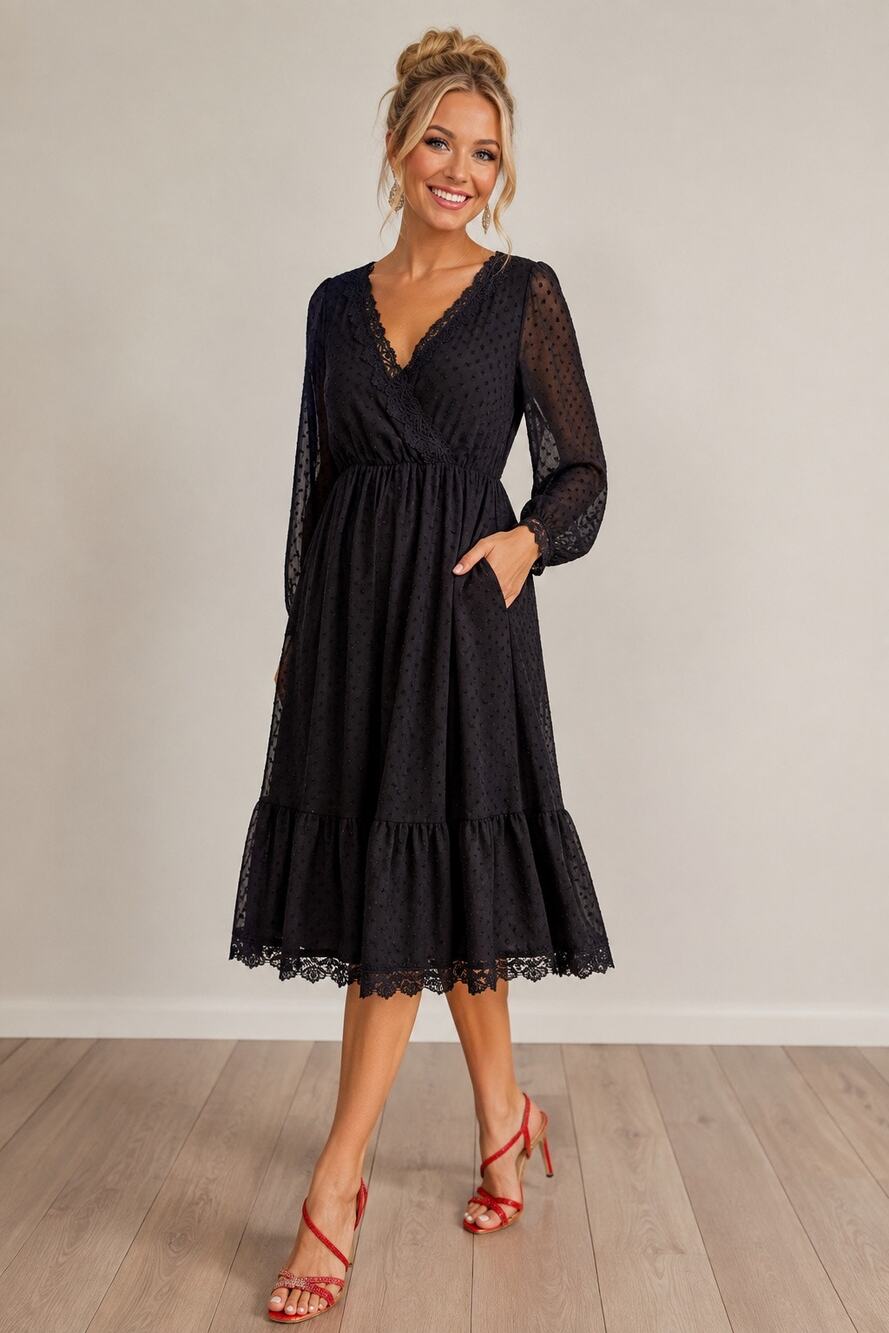 Bloomchic Black Swiss Dot Dress - US Size 14-16